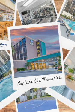 Collage of hotel facilities: lobby, pool, gym, dining, and courts, labeled "Capture the Memories," with Best Western logo in the corner.