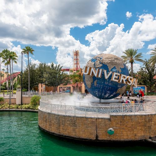 The image shows an iconic globe structure with